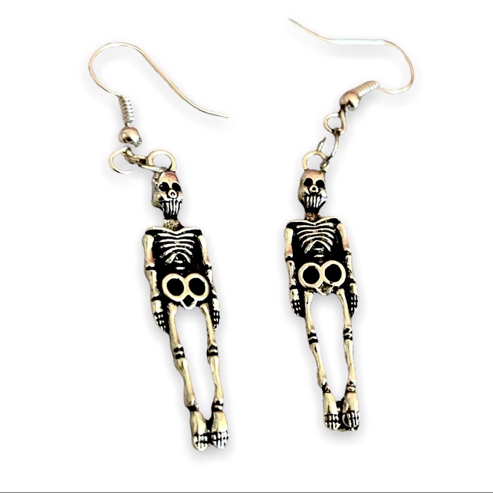 New Handmade Silver Halloween Skeleton Gothic Dangle Earrings